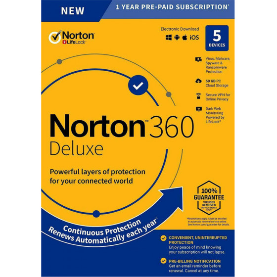 NORTON Antivirus 360 Deluxe ESD 5 �������� 50GB cloud 1 ���� - (N360-ESD-2)