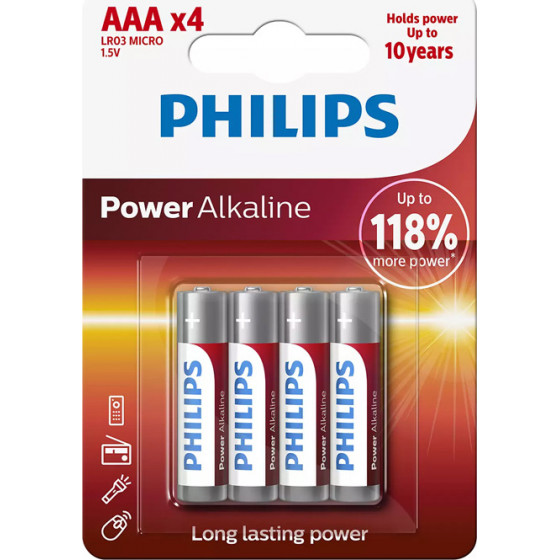 PHILIPS Power ��������� ��������� LR03P4B/5 AAA LR03 1.5V 4��� - (LR03P4B-05)