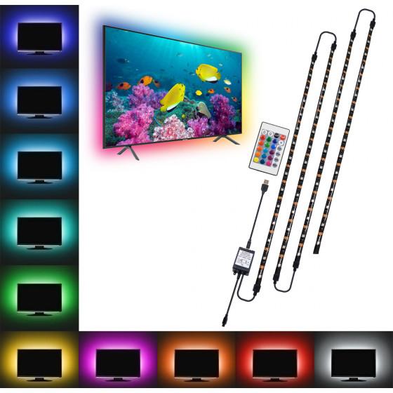 GloboStar ��� ������ TV Kit LED RGB SMD 5050 2m (4x50CM) 14.4W/2m 60LED/2m 1454lm/2m 120� USB DC 5V �������� ������ �������� ��� ��������� �� �������� ��������������� ��������� IP65 RGB - (70406)