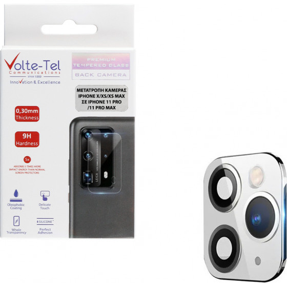 Volte-Tel camera glass cover iphone x / xs convert to iphone 11 pro / 0.30mm aluminium white frame - (5205308264849)