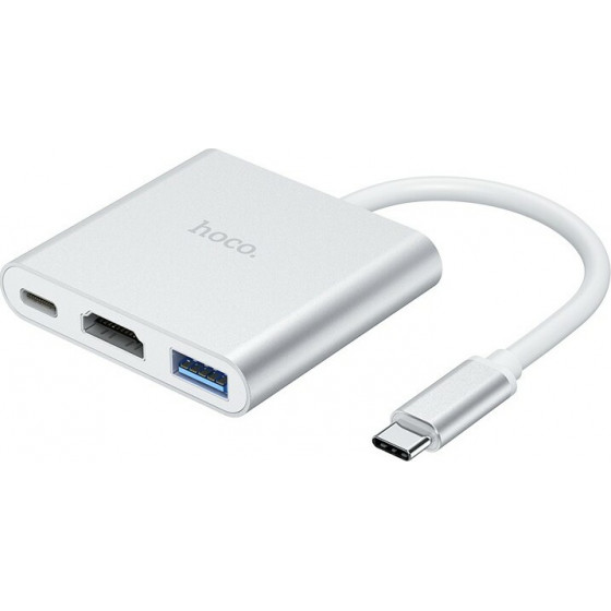 Hoco Hub USB-C �� 3 ����� USB 3.0 USB-C PD HDMI ����� - (HB14 Easy use)