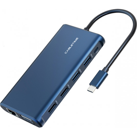 CABLETIME USB Type-C hub 12 �� 1 C160 1000Mbps, 4K, 100W, ����