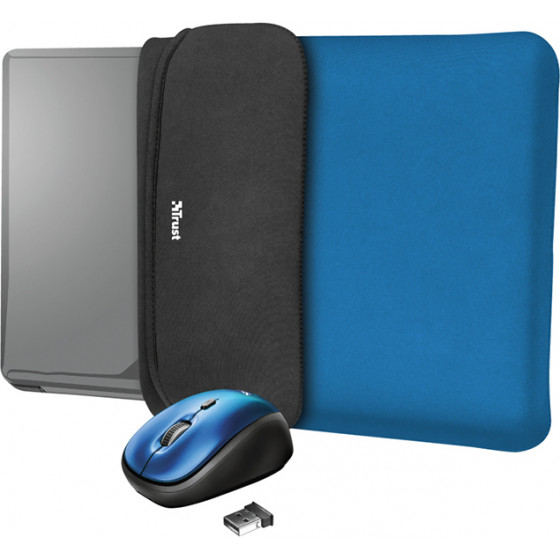 Trust Yvo Reversible Sleeve for 15.6 Laptops with wireless mouse blue - (23452)