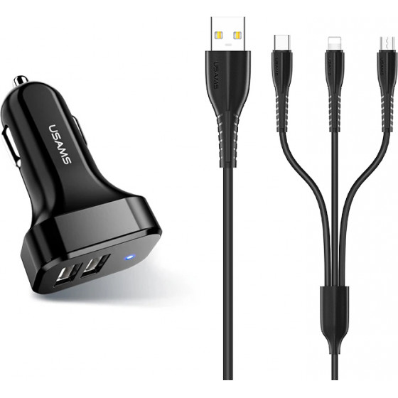 Usams ��������� ����������� C13 & ������� 3 �� 1, 2x USB, 2.1A, ����� - (NTU35YTSC13TZ)