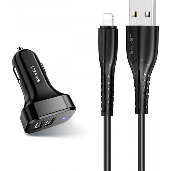 USAMS ��������� ����������� C13 & ������� Lightning, 2x USB, 2.1A, ����� - (NTU35LC13TZ)