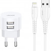 Usams ��������� ������ T20 & ������� Lightning, 2x USB, 2.1A, ������ - (XTXLOGT1804)
