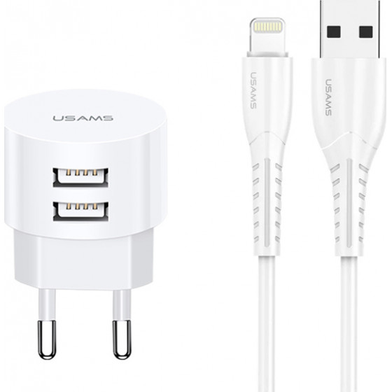Usams ��������� ������ T20 & ������� Lightning, 2x USB, 2.1A, ������ - (XTXLOGT1804)