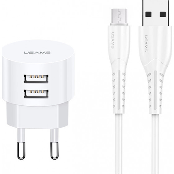 Usams ��������� ������ T20 & ������� Micro USB, 2x USB, 2.1A, ������ - (XTXLOGT18MC05)