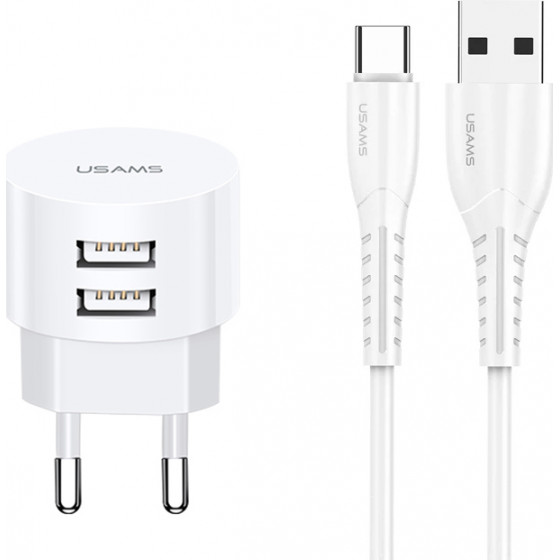 Usams ��������� ������ T20 & ������� type-C, 2x USB, 2.1A, ������ - (XTXLOGT18TC05)