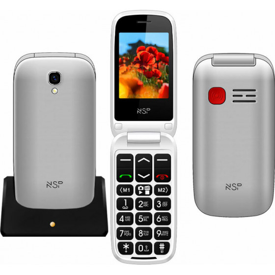 NSP ������ �� ������� 2300DS FLIP 2.4 DUAL SIM 2G 32MB/32MB RADIO-MP3/MP4 SOS BUTTON SILVER + HANDS FREE