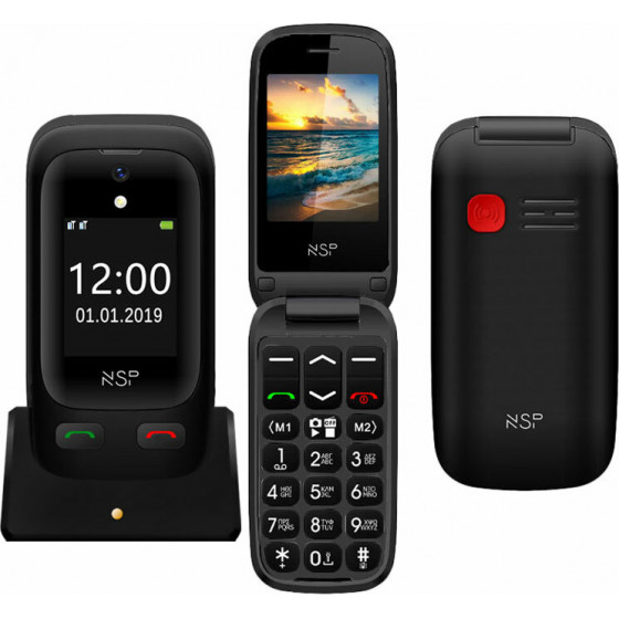 NSP ������ �� ������� 2500DS FLIP 2.4 1.8 DUAL SIM 2G 32MB/32MB RADIO-MP3/MP4 SOS BUTTON BLACK HANDS FREE