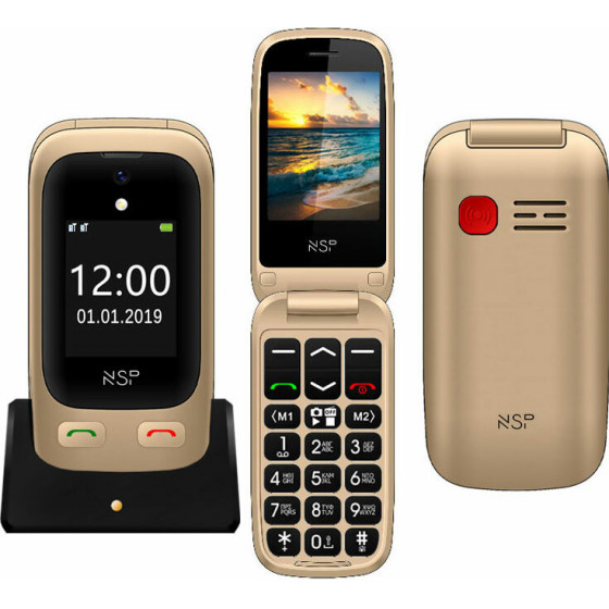 NSP ������ �� ������� 2500DS FLIP 2.4 1.8 DUAL SIM 2G 32MB/32MB RADIO-MP3/MP4 SOS BUTTON GOLD HANDS FREE