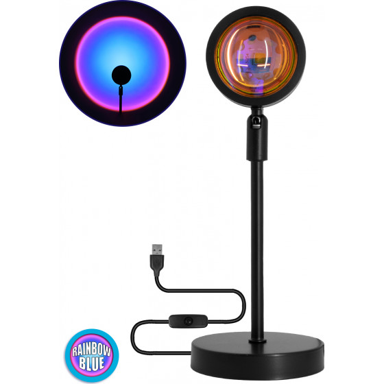 GloboStar �������� Minimal ����������� ��������� ��������� �������� LED 12W DC 5V �� Projector LENS ������� ��� & ������� ����������� USB Rotation Head 180� RAINBOW BLUE - (00812)