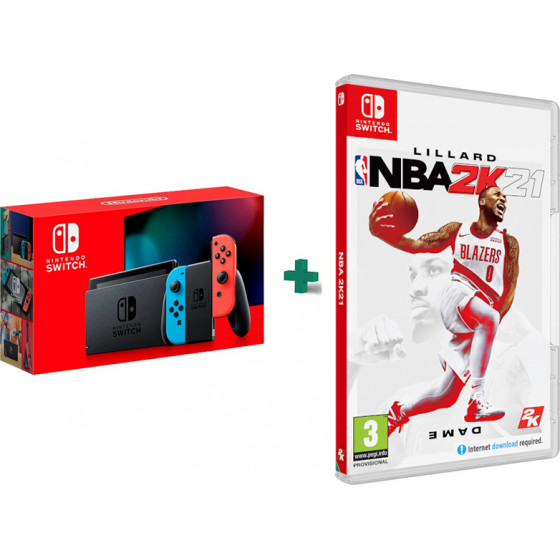 Nintendo Switch Neon Red/Blue & NBA 2K21 32GB - (SET.509)