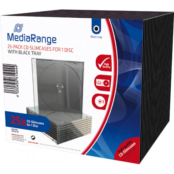 MediaRange 25-Pack CD Slimcases for 1 Disc with black tray - (BOX32-25)