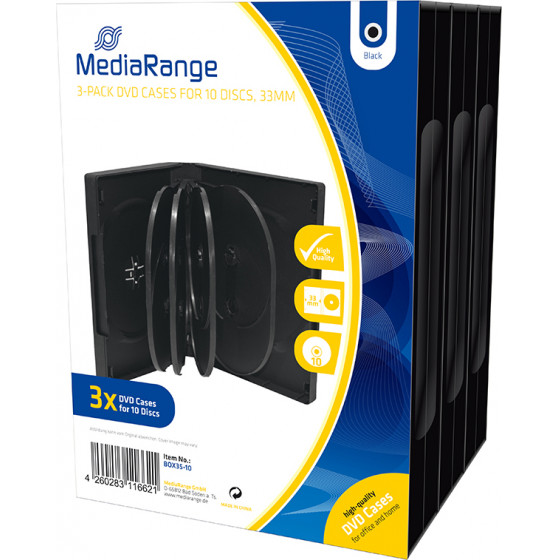 MediaRange DVD Case for 10 discs 33mm Black Pack 3 - (BOX35-10)