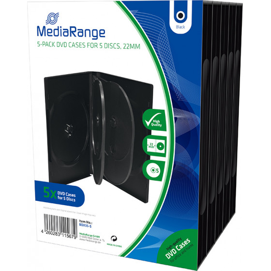 MediaRange DVD Case for 5 discs 22mm Black Pack 5 - (BOX35-5)