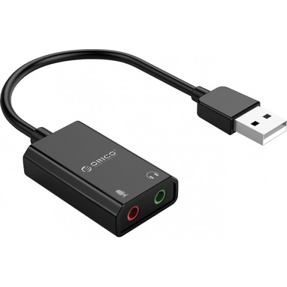 Orico USB ����� ���� SKT2, USB2.0, 2x 3.5mm, ����� - (SKT2-BK-BP)