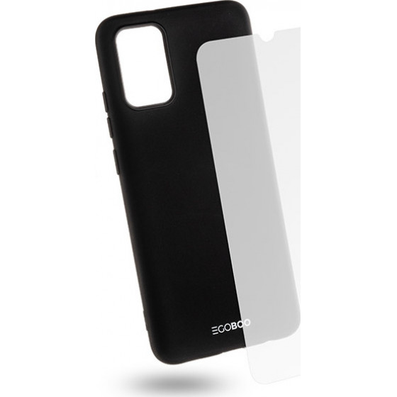 Egoboo Tempered Glass + Case Rubber TPU Black Samsung A02s - (SA02STPUBLKGL)