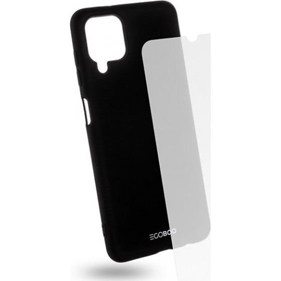Egoboo Tempered Glass + Case Rubber TPU Black Samsung A12 - (SA12TPUBLKGL)