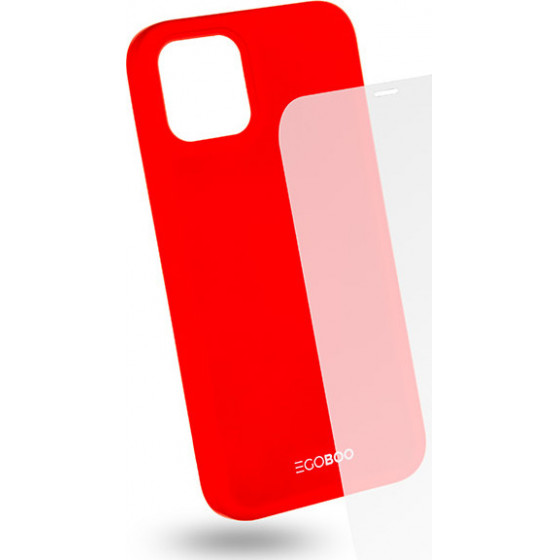 Egoboo Tempered Glass + Case Rubber TPU Coral iPhone 12/12 pro - (IP12TPUCORALGL)