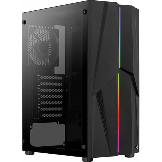Aerocool Mecha v1 (Includes 120mm Black Fan x 1) RGB Mid Tower Black - (ACCM-PV28013.11)