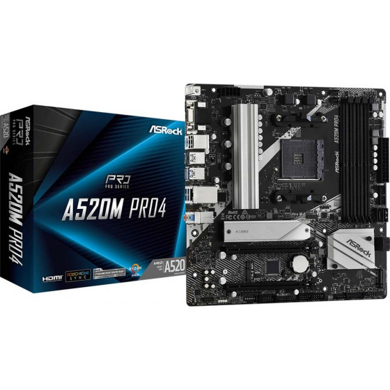 ASRock A520M Pro4 Motherboard AM4 - (90-MXBDU0-A0UAYZ)