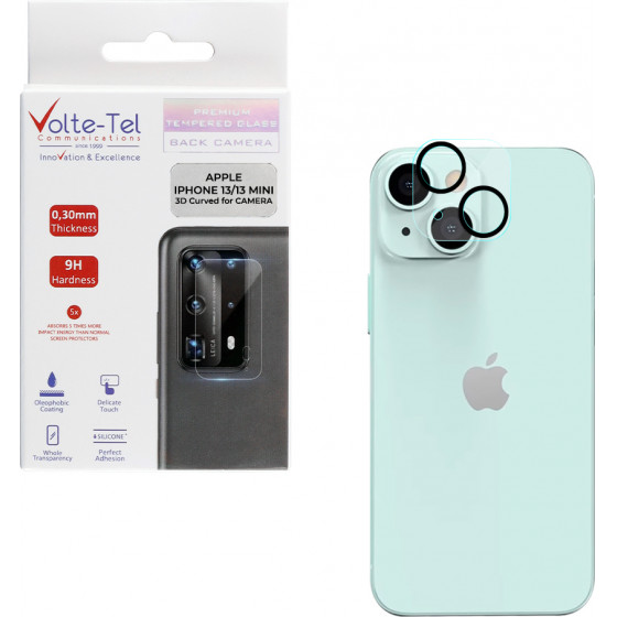 Volte-tel Tempered Glass Iphone 13 MINI 5.4/Iphone 13 6.1 9H 0.25mm 3D Curved For Camera Black - (5205308295010)