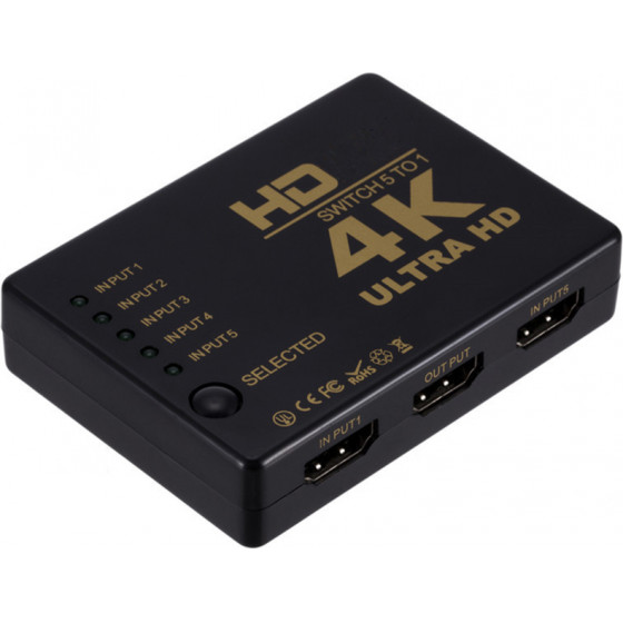 POWERTECH HDMI Amplifier Switch 5 in 1 , 4K, 3D, Remote Control - (PTH-052)