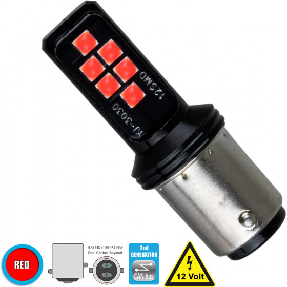 GloboStar ����� ����������� 1157 - BAY15D - P21/5W 2nd Generation Can-Bus Series LED 12 SMD 3030 8W 960lm 360� DC 12V IP20 ������� - (81249)