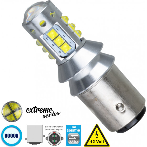 GloboStar ����� ����������� 1157 - BAY15D - P21/5W 3rd Generation Can-Bus Extreme Series LED 16 CREE XBD 15W 2115lm 360� DC 12V IP20 ����� ����� 6000K - (81258)