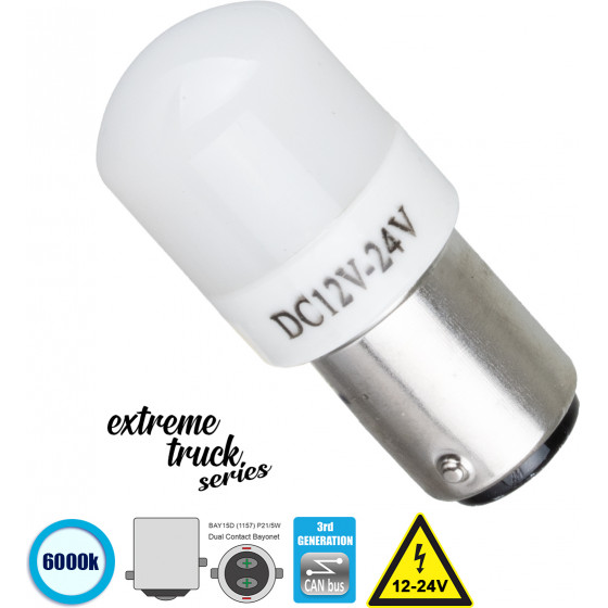 GloboStar ����� ����������� & �������� 1157 - BAY15D - P21/5W 3rd Generation Can-Bus Extreme Truck Series LED 6 SMD 3030 3W 450lm 360� DC 12-24V IP20 ����� ����� 6000K - (81268)