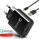 LAMTECH QUICK CHARGER USB3.0 18W WITH MICRO USB CABLE 1M BLACK - (LAM021967)