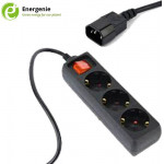 ENERGENIE UPS POWER STRIP 3 SCHUKO SOCKETS FUSED SWITCH 16A C14 0,6M BLACK - (EG-PSU3-01)