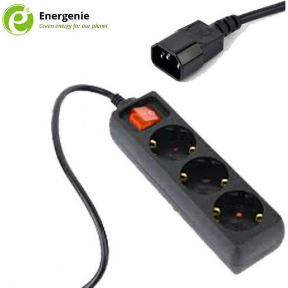 ENERGENIE UPS POWER STRIP 3 SCHUKO SOCKETS FUSED SWITCH 16A C14 0,6M BLACK - (EG-PSU3-01)