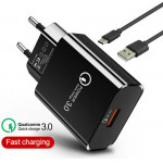 LAMTECH QUICK CHARGER USB3.0 18W WITH TYPE-C CABLE 1M BLACK - (LAM021981)