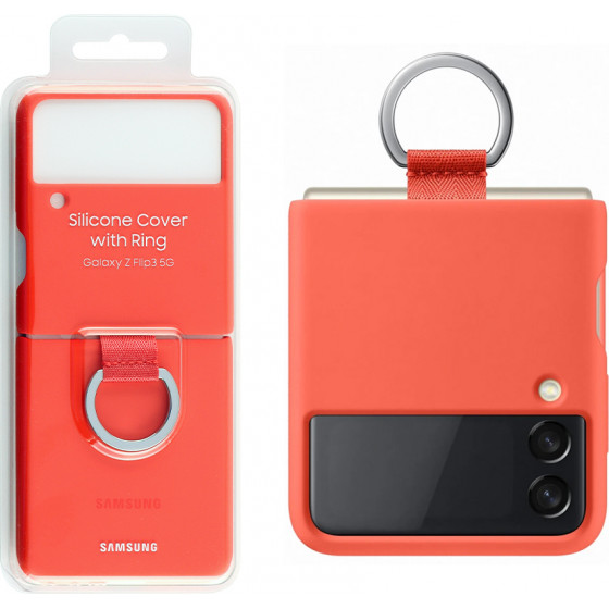 Samsung ���� Galaxy Z Flip 3 5G F711 Silicone Cover With Ring Coral Packing - (EF-PF711TPEGWW)
