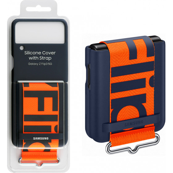 Samsung ���� Galaxy Z Flip 3 5G F711 Silicone Cover With Strap Navy Packing - (EF-GF711TNEGWW)
