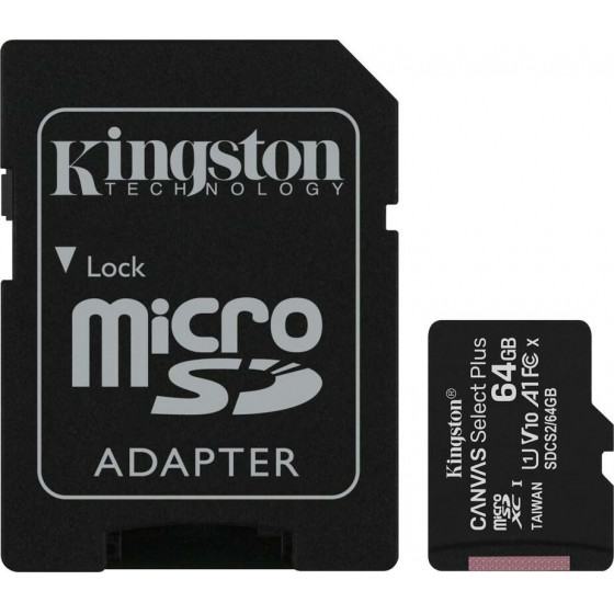 Kingston Micro Secure Digital 64GB microSDXC Canvas Select Plus 80R CL10 UHS-I Card + SD Adapter - (SDCS2/64GB)