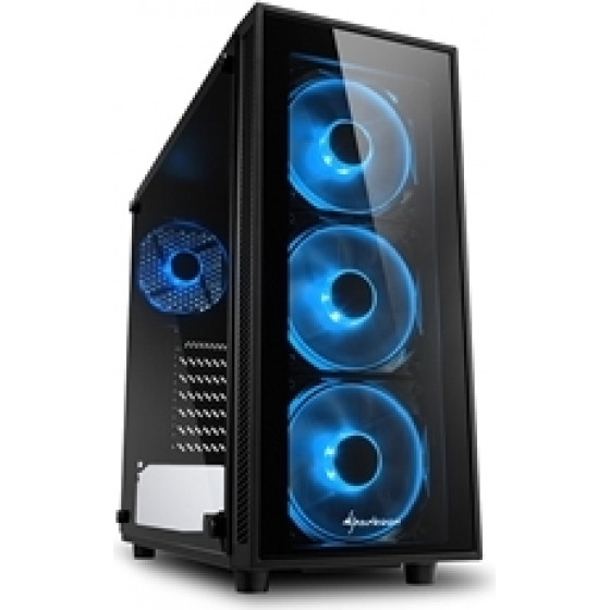 Sharkoon Pc Chassis Midi Tower Atx, Black, W/o Psu, 3x12cm Front Blue Led Fan, 1x12cm Rear Blue Led Fan, 2YW. - (TG4 BLUE)