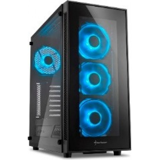 Sharkoon Pc Chassis Midi Tower Atx, Black, W/o Psu, 3x12cm Front Blue Led Fan, 1x12cm Rear Blue Led Fan, 2YW. - (TG5 Blue)
