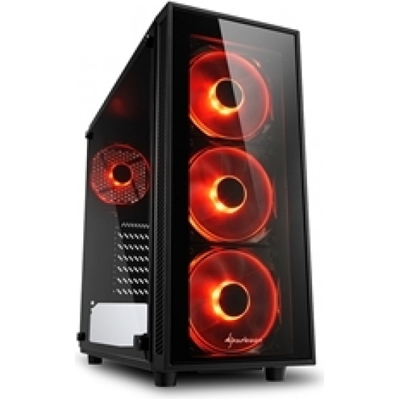 Sharkoon Pc Chassis Midi Tower Atx, Black, W/o Psu, 3x12cm Front Red Led Fan, 1x12cm Rear Red Led Fan, 2YW. - (TG4 RED)