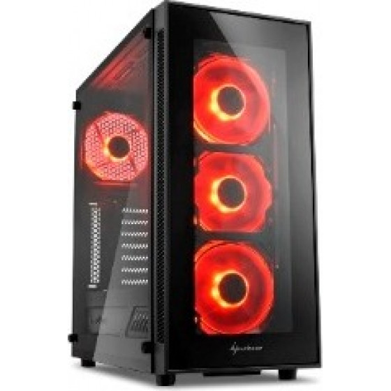 Sharkoon Pc Chassis Midi Tower Atx, Black, W/o Psu, 3x12cm Front Red Led Fan, 1x12cm Rear Red Led Fan, 2YW. - (TG5 Red)