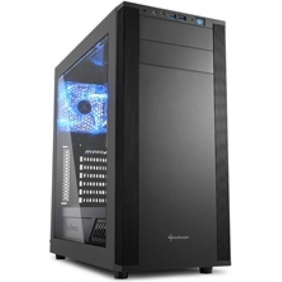 Sharkoon Pc Chassis Midi Tower Atx, W/o Psu, 2x12cm Front Fan, 1x12cm Rear Blue Led Fan, 2YW. - (M25-W BLACK)