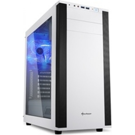 Sharkoon Pc Chassis White, Midi Tower Atx, W/o Psu, 2x12cm Front Fan, 1x12cm Rear Blue Led Fan, 2YW. - (M25-W)