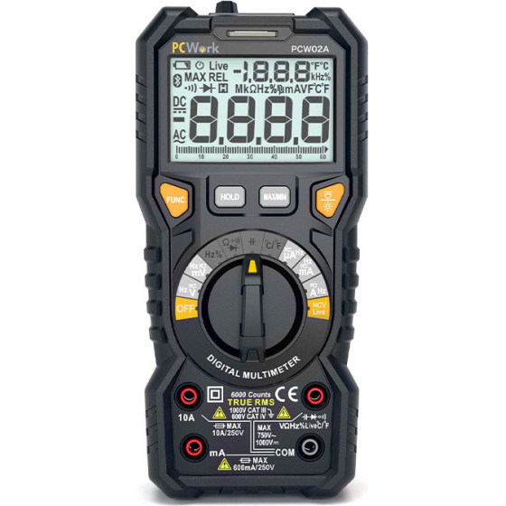 PCWork PCW02A Digital Multimeter, 6000counts, TRMS, Auto Range, NCV function, fl