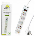 LIME ��������� 5 ����� + 2 USB 3.5A �� �������� - ������� ��������� ��������� & ������������ (3x1.5mm) 1.5m ����� - (LS-52US15W)