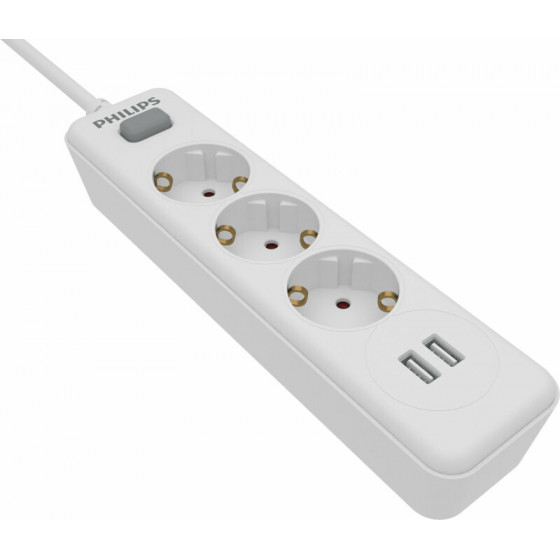 PHILIPS ��������� 3 ������ �� 2 USB Type-A 2.4 A - (SPN3032W/GRS)