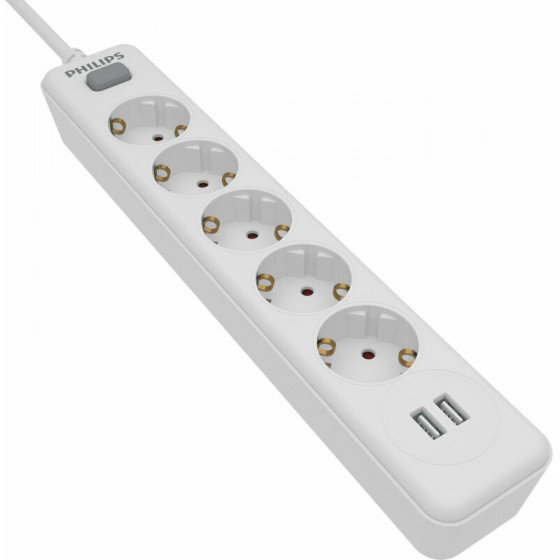 PHILIPS ��������� 5 ������ �� 2 USB Type-A 2.4 A - (SPN3052W/GRS)