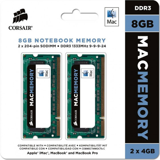 Corsair Mac Memory 8GB DDR3 SODIMM Memory Kit - (CMSA8GX3M2A1333C9)